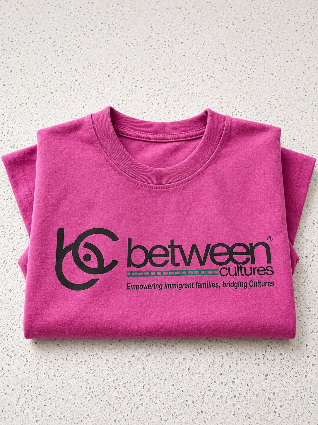 Purple round neck T-shirt.